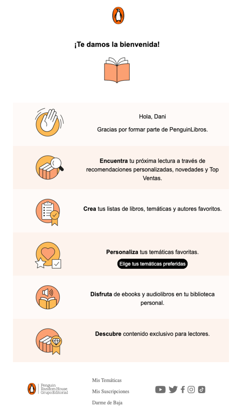 Email de bienvenida instructivo (de guía)