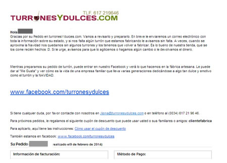 email transaccional de turronesydulces.com